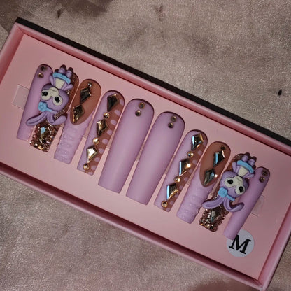 Wholesale Handmade Short Artificial Acrylic French Press Nails Luxury Coffin Style False Nail Tips Rhinestones for Fingers Salon