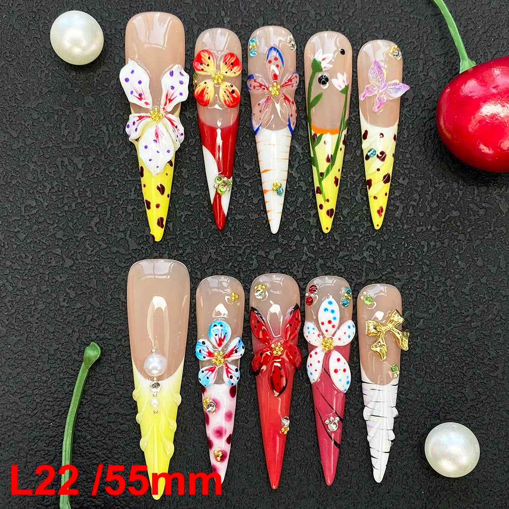 Custom Elegant 3D Decoration Ballerina Wearable Artificial Handmade Press on Nails 10PCS Hand Paint Trapezoid Nails Art Manicure