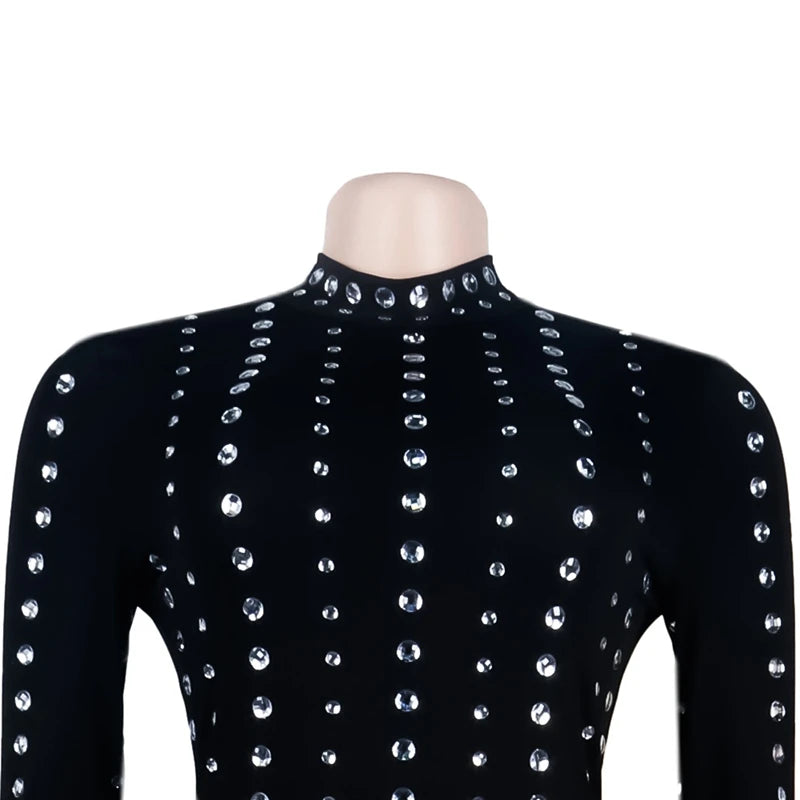 Nitany Long Sleeve Sparkly Crystal Beaded Dress