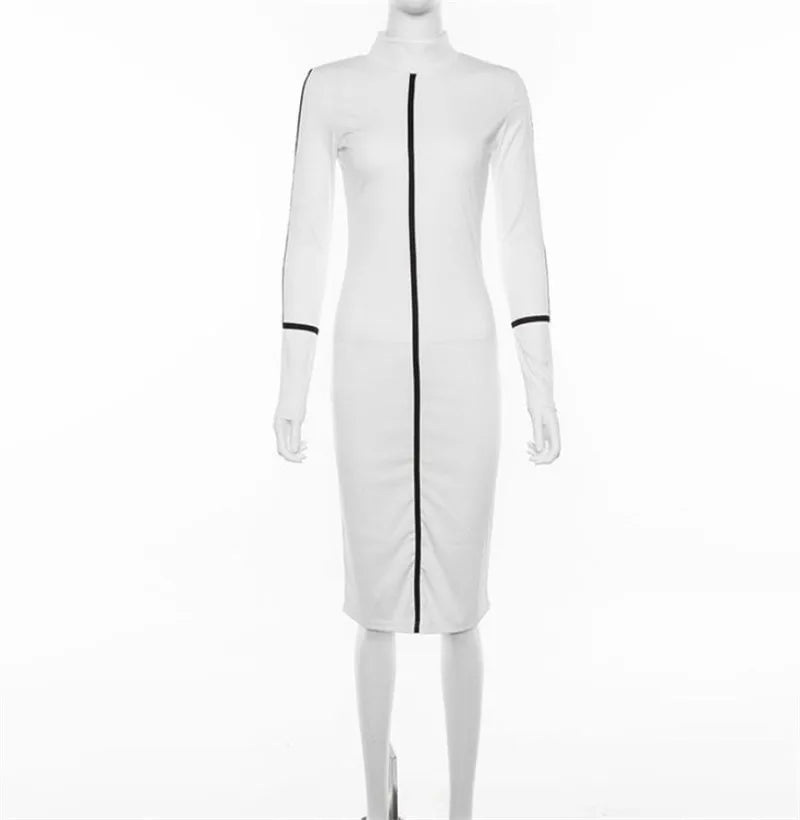 Tight All-around Contrast Slim Fit Midi Dresses