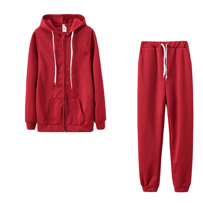 Fashion Trend Solid Color Plus Fleece Sports Color Sweater Two-piece Sets