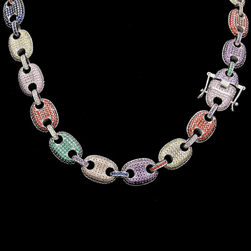 16"-30" Cubic Zirconia Solid Coffee Beans Pig Nose Link Chain Necklace