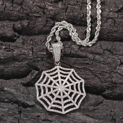 Claw Setting AAA+ CZ Stone Paved Bling Iced Out Spider Web Pendants Necklaces