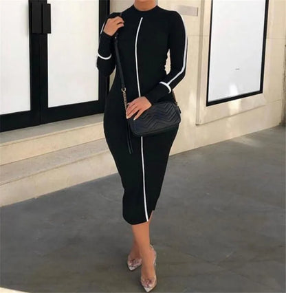 Tight All-around Contrast Slim Fit Midi Dresses