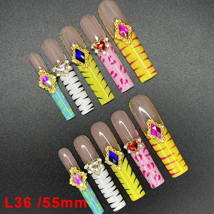 Custom Elegant 3D Decoration Ballerina Wearable Artificial Handmade Press on Nails 10PCS Hand Paint Trapezoid Nails Art Manicure