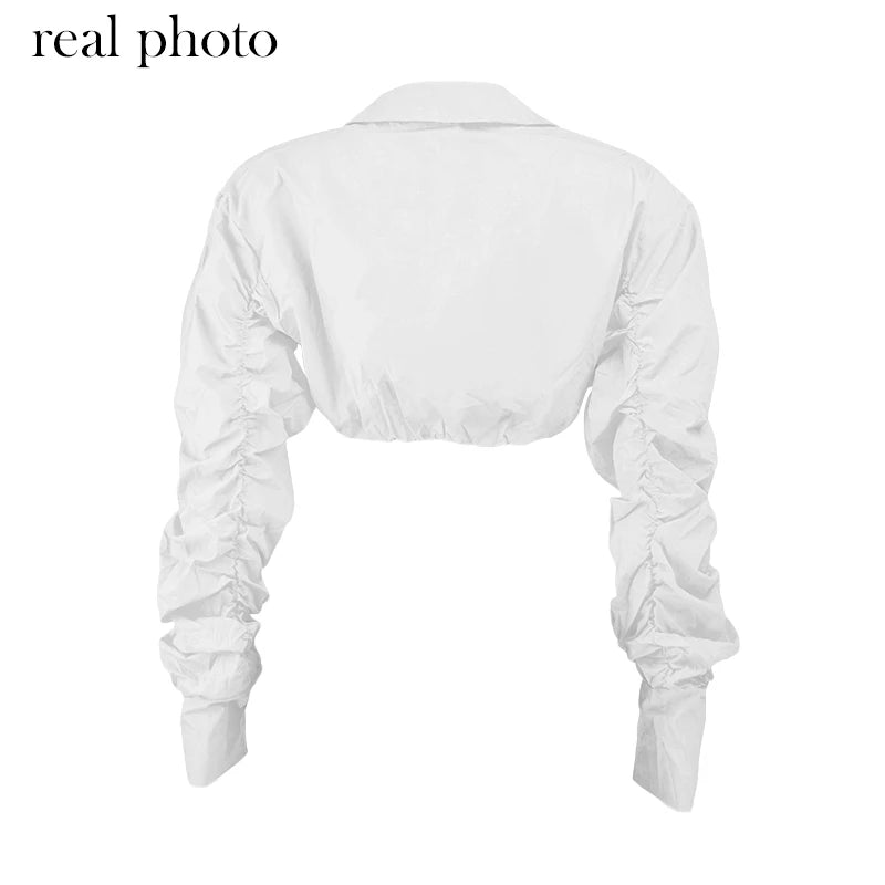 Kuala Button Ruched White Puff Sleeve Top (Baddie)