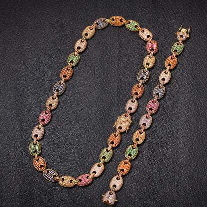 16"-30" Cubic Zirconia Solid Coffee Beans Pig Nose Link Chain Necklace