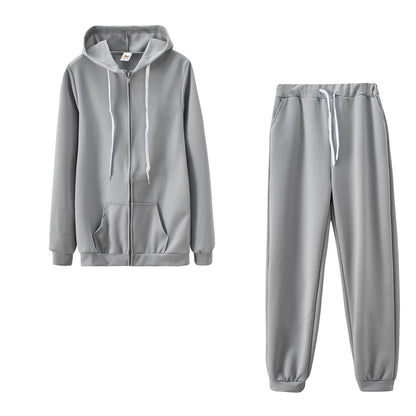 Fashion Trend Solid Color Plus Fleece Sports Color Sweater Two-piece Sets