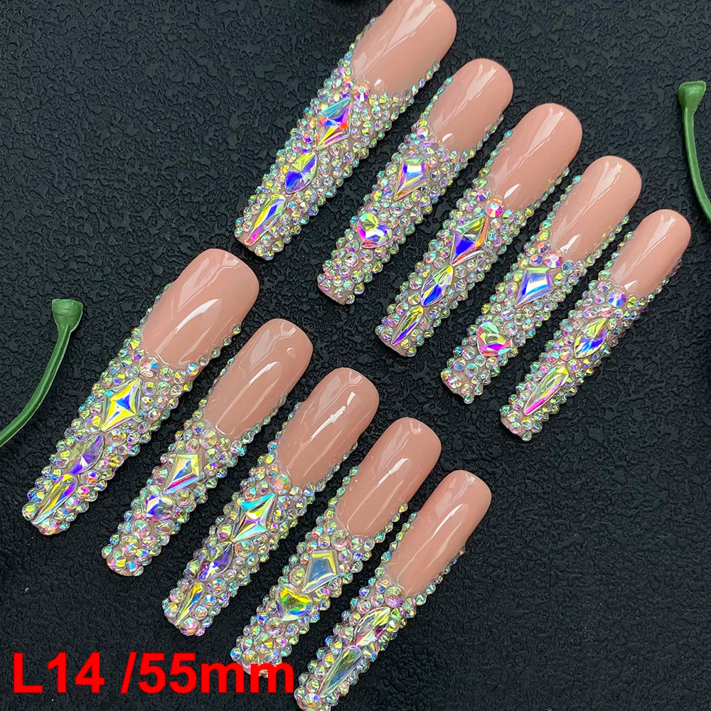 Custom Elegant 3D Decoration Ballerina Wearable Artificial Handmade Press on Nails 10PCS Hand Paint Trapezoid Nails Art Manicure