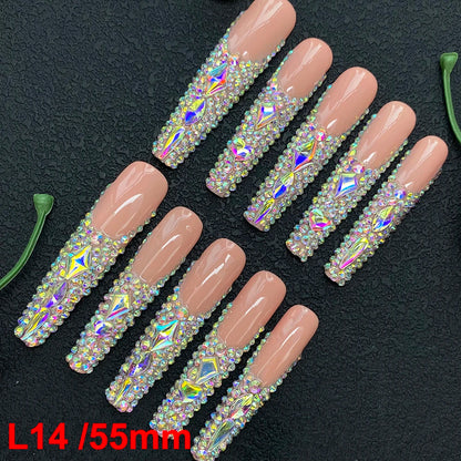 Custom Elegant 3D Decoration Ballerina Wearable Artificial Handmade Press on Nails 10PCS Hand Paint Trapezoid Nails Art Manicure