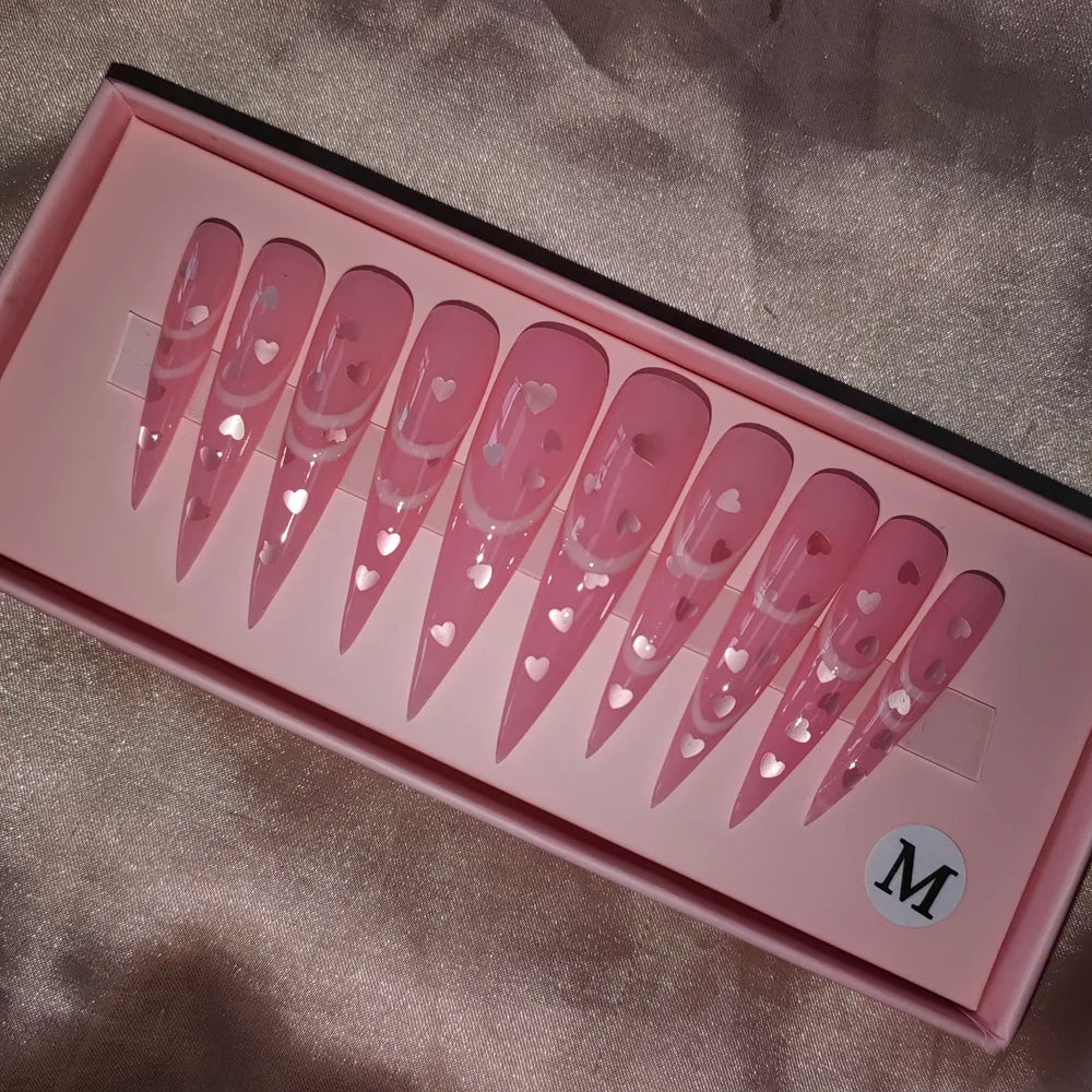 Wholesale Handmade Short Artificial Acrylic French Press Nails Luxury Coffin Style False Nail Tips Rhinestones for Fingers Salon