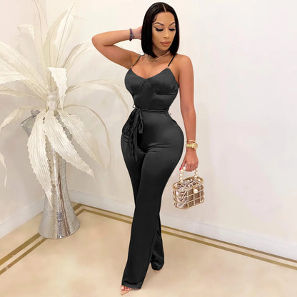 Spaghetti Strap Sleeve Straight Jumpsuits