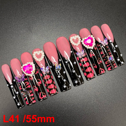 Custom Elegant 3D Decoration Ballerina Wearable Artificial Handmade Press on Nails 10PCS Hand Paint Trapezoid Nails Art Manicure