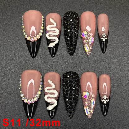 Wholesale Best Quality Durable Acrylic Handmade False Press on Nails 10PCS Luxury Long Ballerina Artificial Fingernail with Glue