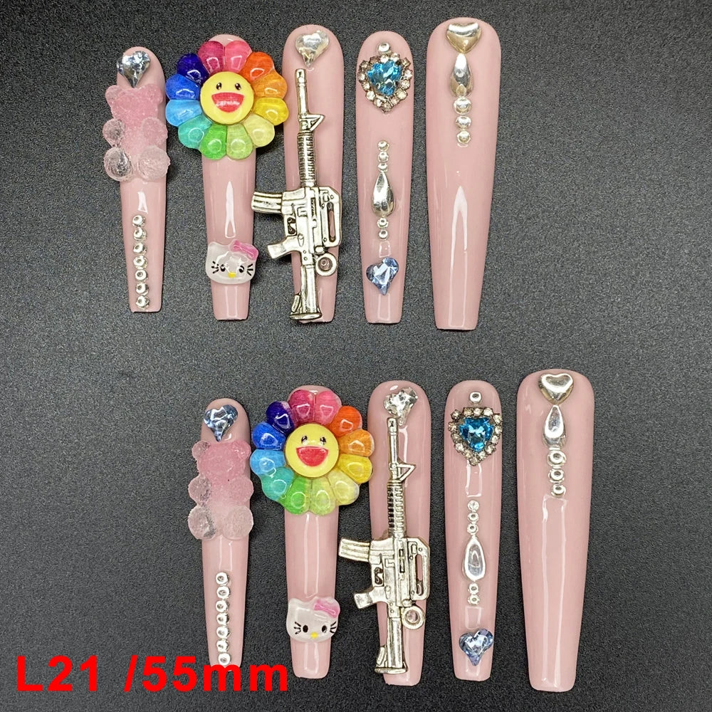 Wholesale Best Quality Durable Acrylic Handmade False Press on Nails 10PCS Luxury Long Ballerina Artificial Fingernail with Glue