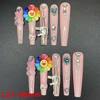Wholesale Best Quality Durable Acrylic Handmade False Press on Nails 10PCS Luxury Long Ballerina Artificial Fingernail with Glue