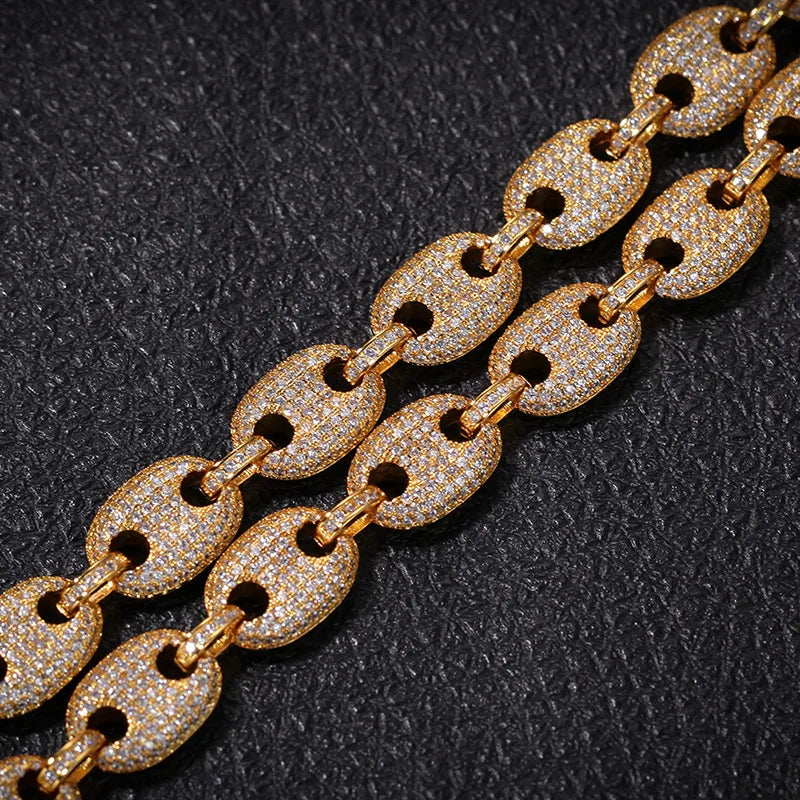 16"-30" Cubic Zirconia Solid Coffee Beans Pig Nose Link Chain Necklace