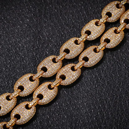 16"-30" Cubic Zirconia Solid Coffee Beans Pig Nose Link Chain Necklace
