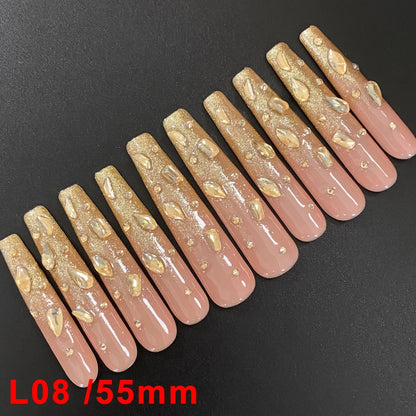 Wholesale Best Quality Durable Acrylic Handmade False Press on Nails 10PCS Luxury Long Ballerina Artificial Fingernail with Glue