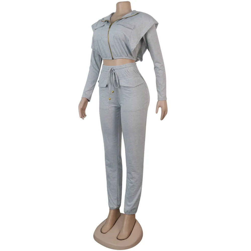Solid Long Sleeve Two piece Sweatsuit Sets