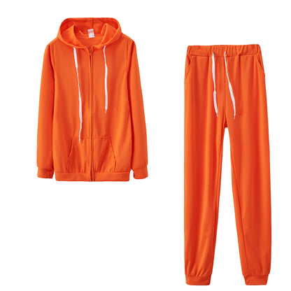Fashion Trend Solid Color Plus Fleece Sports Color Sweater Two-piece Sets