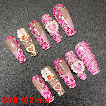 Wholesale Best Quality Durable Acrylic Handmade False Press on Nails 10PCS Luxury Long Ballerina Artificial Fingernail with Glue