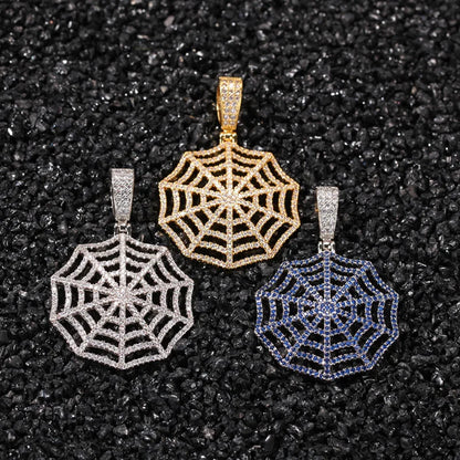 Claw Setting AAA+ CZ Stone Paved Bling Iced Out Spider Web Pendants Necklaces