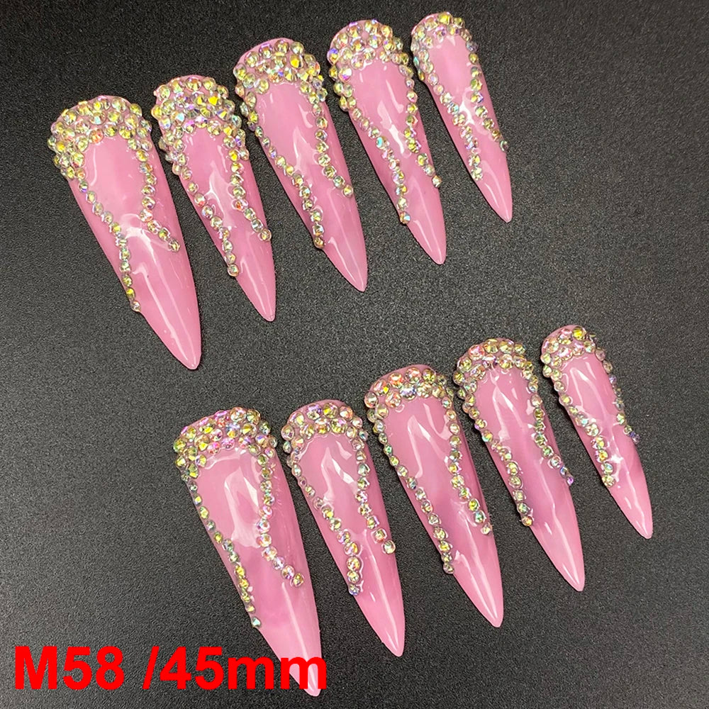 Wholesale Best Quality Durable Acrylic Handmade False Press on Nails 10PCS Luxury Long Ballerina Artificial Fingernail with Glue