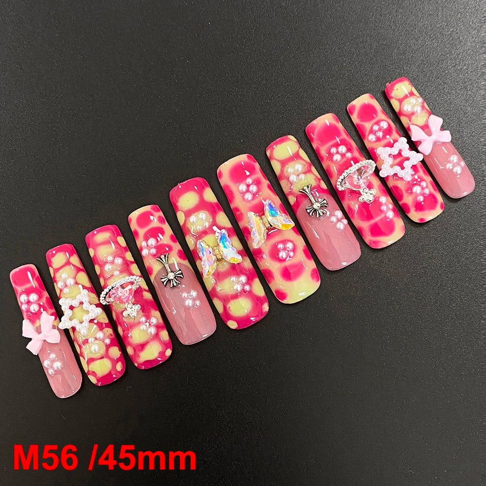 Wholesale Best Quality Durable Acrylic Handmade False Press on Nails 10PCS Luxury Long Ballerina Artificial Fingernail with Glue