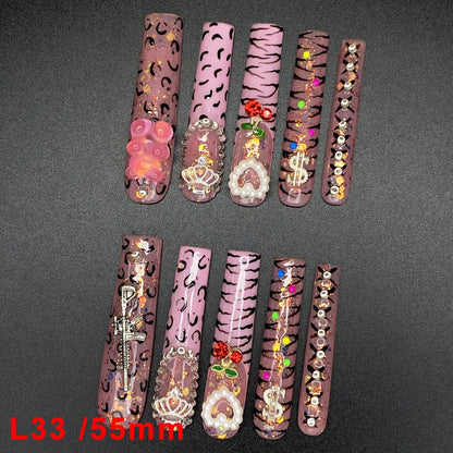 Custom Elegant 3D Decoration Ballerina Wearable Artificial Handmade Press on Nails 10PCS Hand Paint Trapezoid Nails Art Manicure