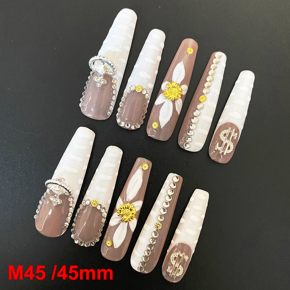 Wholesale Best Quality Durable Acrylic Handmade False Press on Nails 10PCS Luxury Long Ballerina Artificial Fingernail with Glue