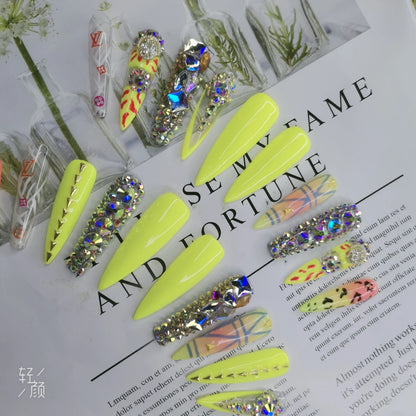 French Press on Nails Acrylic Hand Painted Designer Private Label Logo Customized Packaging Artificial Fingernails