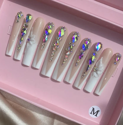 Exclusive Elegant French Design Private Label Short Matte Handmade Press Nails Fake Full Cover Rhinestone Acrylic Artificial