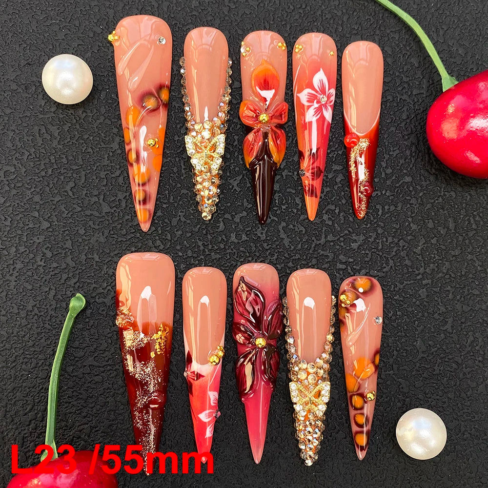 Custom Elegant 3D Decoration Ballerina Wearable Artificial Handmade Press on Nails 10PCS Hand Paint Trapezoid Nails Art Manicure