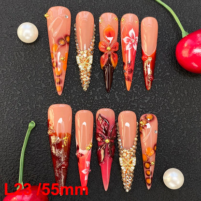 Custom Elegant 3D Decoration Ballerina Wearable Artificial Handmade Press on Nails 10PCS Hand Paint Trapezoid Nails Art Manicure