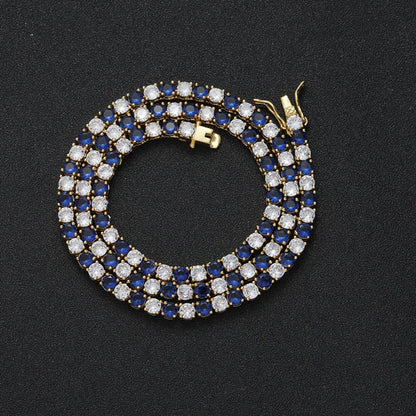4mm Hip Hop Claw Set Blue CZ Stone Bling Iced Out Tennis Link Chain Chokers Necklaces for Men/Women Jewelry