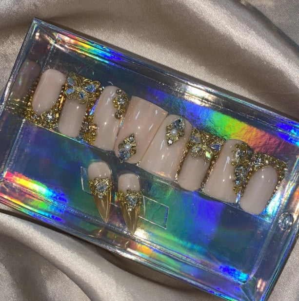 Exclusive Elegant French Design Private Label Short Matte Handmade Press Nails Fake Full Cover Rhinestone Acrylic Artificial