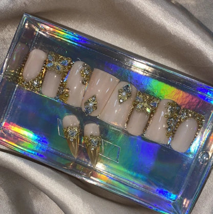 Exclusive Elegant French Design Private Label Short Matte Handmade Press Nails Fake Full Cover Rhinestone Acrylic Artificial