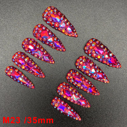 Wholesale Best Quality Durable Acrylic Handmade False Press on Nails 10PCS Luxury Long Ballerina Artificial Fingernail with Glue