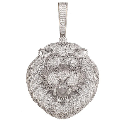 Prong Setting 3A+ CZ Stone Lion Pendants Necklace Jewelry (Gold Silver)