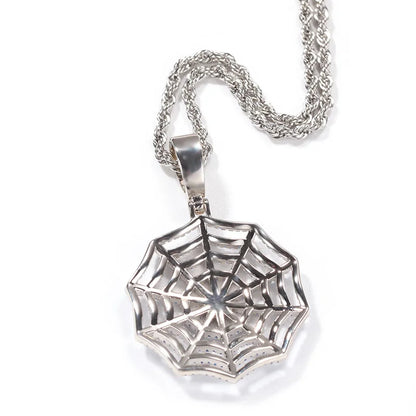 Claw Setting AAA+ CZ Stone Paved Bling Iced Out Spider Web Pendants Necklaces
