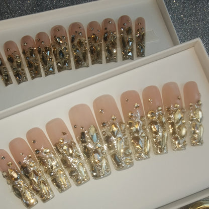 French Press on Nails Acrylic Hand Painted Designer Private Label Logo Customized Packaging Artificial Fingernails