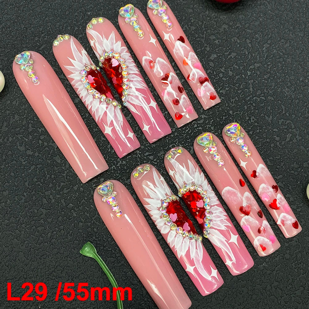 Custom Elegant 3D Decoration Ballerina Wearable Artificial Handmade Press on Nails 10PCS Hand Paint Trapezoid Nails Art Manicure