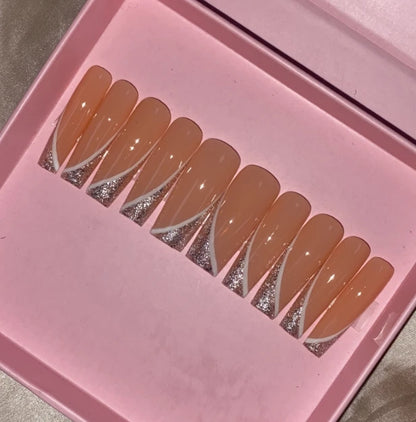 Exclusive Elegant French Design Private Label Short Matte Handmade Press Nails Fake Full Cover Rhinestone Acrylic Artificial