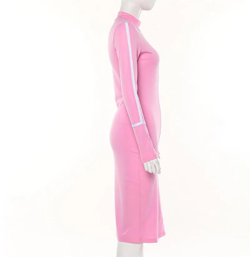 Tight All-around Contrast Slim Fit Midi Dresses