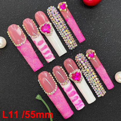 Custom Elegant 3D Decoration Ballerina Wearable Artificial Handmade Press on Nails 10PCS Hand Paint Trapezoid Nails Art Manicure
