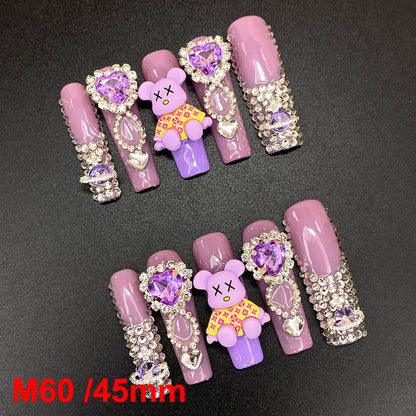 Wholesale Best Quality Durable Acrylic Handmade False Press on Nails 10PCS Luxury Long Ballerina Artificial Fingernail with Glue