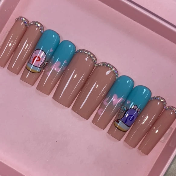 Exclusive Elegant French Design Private Label Short Matte Handmade Press Nails Fake Full Cover Rhinestone Acrylic Artificial