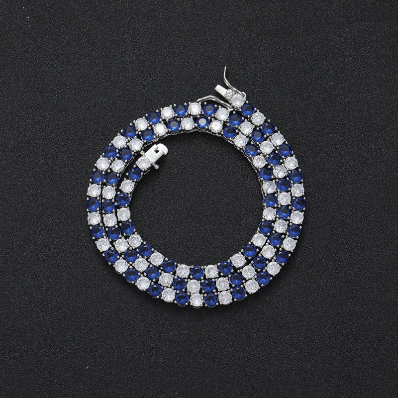 4mm Hip Hop Claw Set Blue CZ Stone Bling Iced Out Tennis Link Chain Chokers Necklaces for Men/Women Jewelry