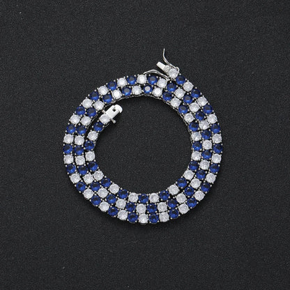 4mm Hip Hop Claw Set Blue CZ Stone Bling Iced Out Tennis Link Chain Chokers Necklaces for Men/Women Jewelry
